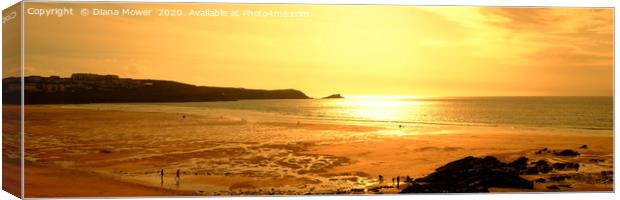 Fistral Beach Sunset Panoramic Canvas Print by Diana Mower