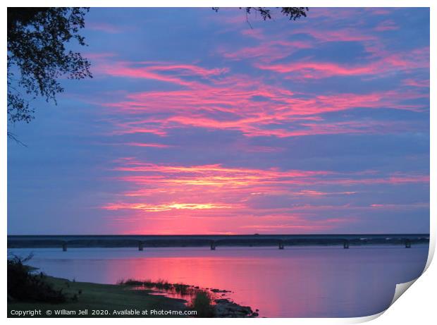 Sunset sky over Lake Texoma Bridge Print by William Jell