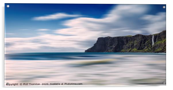 Sea cliffs at Talisker Bay. Acrylic by Phill Thornton