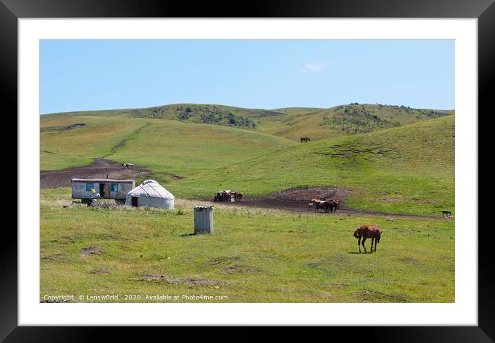 Traditional yurt in the wide landscape of Central  Framed Mounted Print by Lensw0rld 