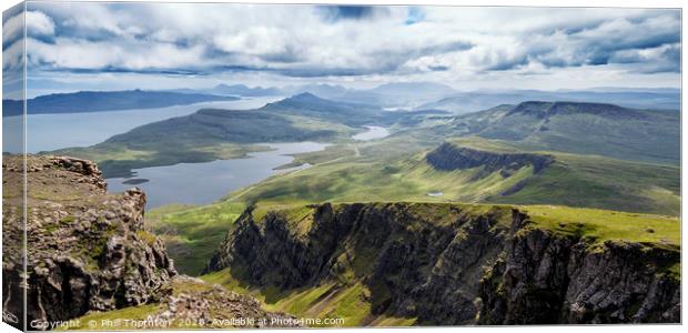 View south from the summit of the Storr, Skye. Canvas Print by Phill Thornton