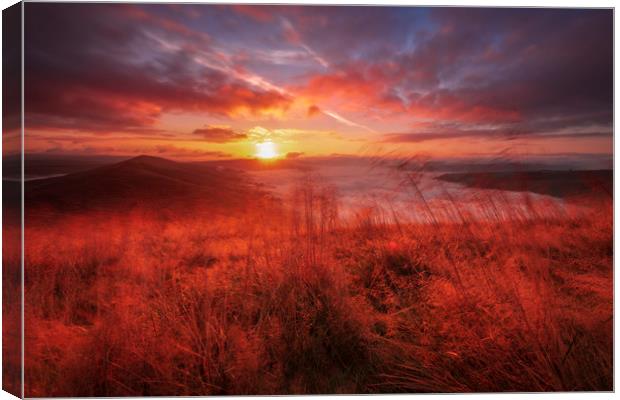 Red Blast of Light; Hope Valley Sunrise. Canvas Print by John Finney