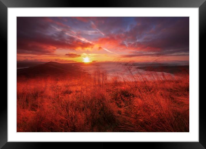 Red Blast of Light; Hope Valley Sunrise. Framed Mounted Print by John Finney