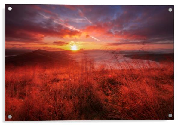 Red Blast of Light; Hope Valley Sunrise. Acrylic by John Finney