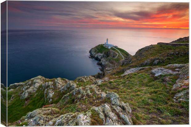 South Stack Lighthouse at Spring sunset  Canvas Print by J.Tom L.Photography