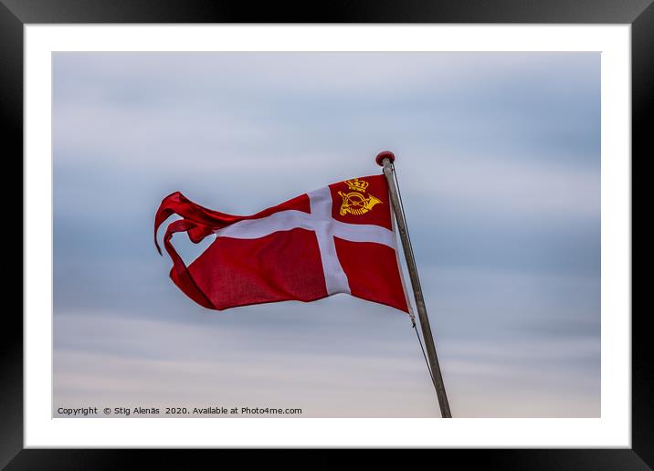 Denmark Royal Post Flag  against the soft sky in t Framed Mounted Print by Stig Alenäs
