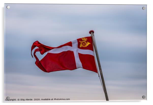 Denmark Royal Post Flag  against the soft sky in t Acrylic by Stig Alenäs