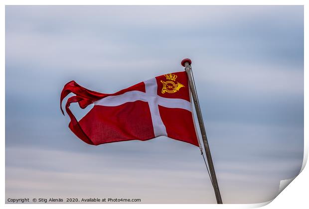 Denmark Royal Post Flag  against the soft sky in t Print by Stig Alenäs
