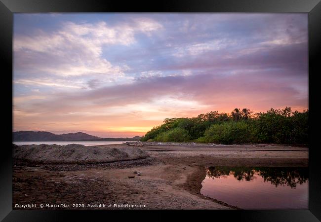 Tropical sunset, Tambor beach Costa Rica Framed Print by Marco Diaz