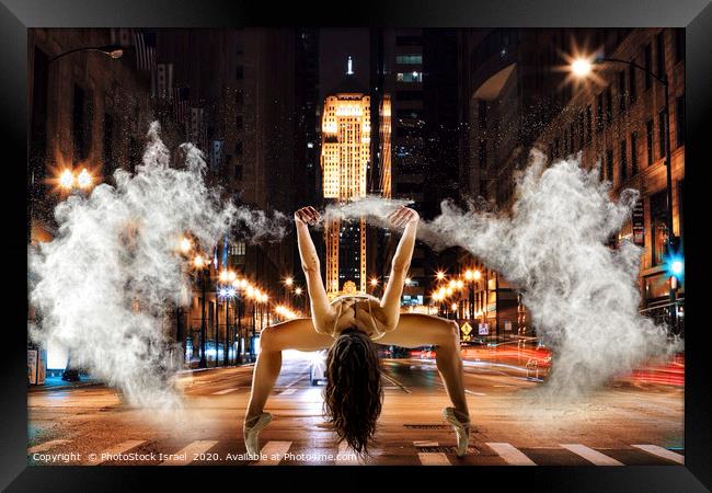 Powder dancing in an urban background  Framed Print by PhotoStock Israel