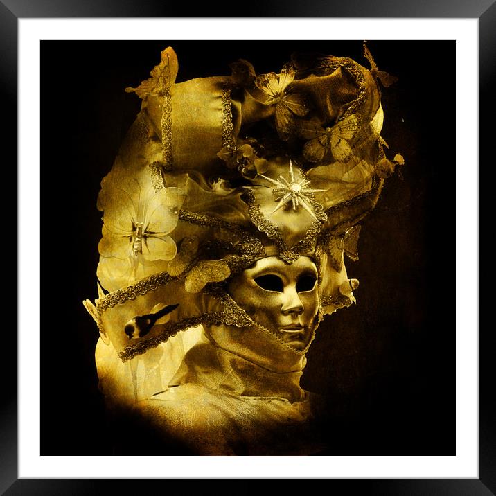 Venice carnival, baroque golden Venetian mask with Framed Mounted Print by Luisa Vallon Fumi