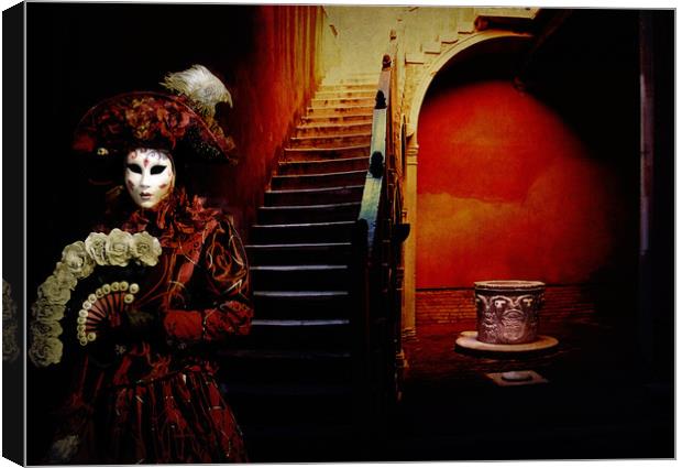 Venice carnival, Venetian mask with fan in front a Canvas Print by Luisa Vallon Fumi