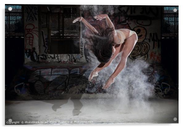 Ballet dancer jumps in flour  Acrylic by PhotoStock Israel