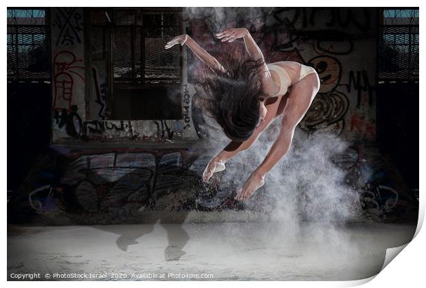 Ballet dancer jumps in flour  Print by PhotoStock Israel