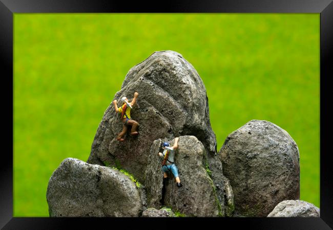 Climbers At Buffalo Tor Framed Print by Steve Purnell