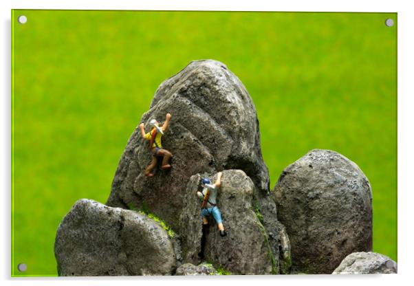 Climbers At Buffalo Tor Acrylic by Steve Purnell