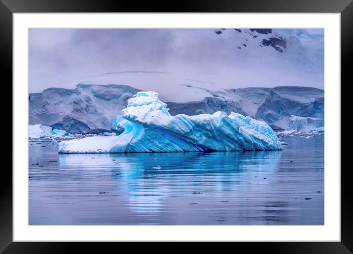 Blue Iceberg Paradise Bay Antarctica Framed Mounted Print by William Perry