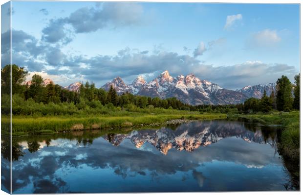 Light Touching the Grand Tetons Canvas Print by Belinda Greb