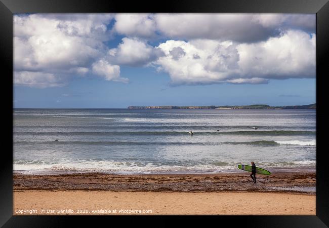 Surfer at Manorbier, Pembrokeshire Framed Print by Dan Santillo