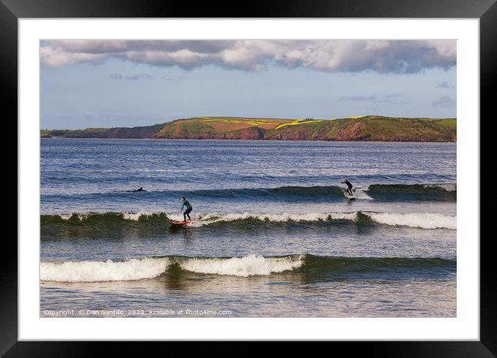 Surfing at Manorbier in Pembrokeshire Framed Mounted Print by Dan Santillo
