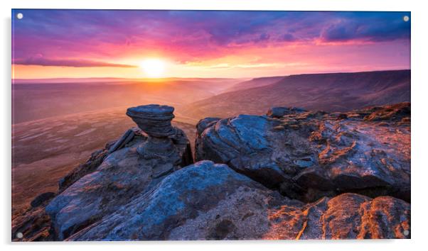 Kinder Scout sunrise from Fairbrook Naize Acrylic by John Finney