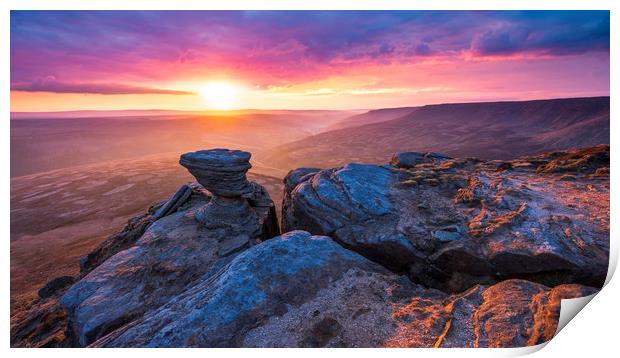 Kinder Scout sunrise from Fairbrook Naize Print by John Finney