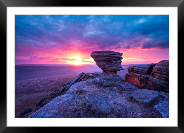 Kinder Scout sunrise from Fairbrook Naize  Framed Mounted Print by John Finney