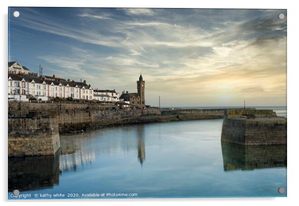 Porthleven Clock tower at sunset,long exposure cor Acrylic by kathy white