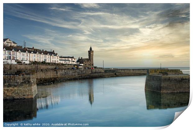 Porthleven Clock tower at sunset,long exposure cor Print by kathy white