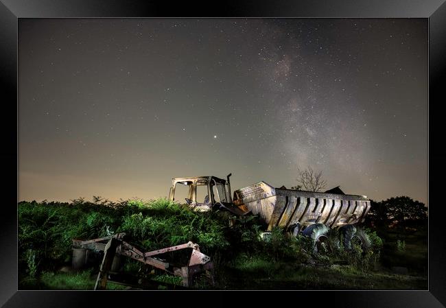 Earth mover and the Milky Way Framed Print by Warren Evans