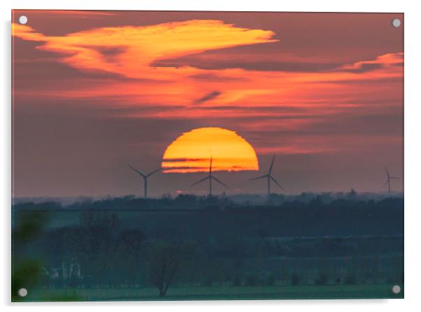 Sunset behind Tick Fen windfarm 11th April 2019 Acrylic by Andrew Sharpe