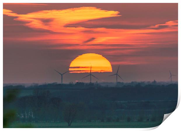 Sunset behind Tick Fen windfarm 11th April 2019 Print by Andrew Sharpe