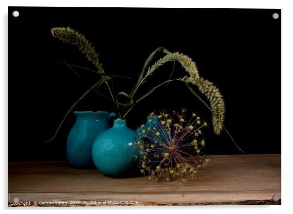 still life with three blue vases, ears of corn Acrylic by Chris Willemsen