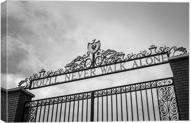 Looking up at the Shankly Gates Canvas Print by Jason Wells