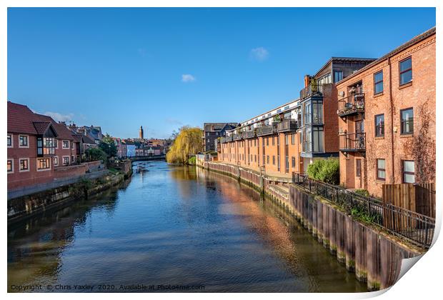 Waterside apartments  along the River Wensum Print by Chris Yaxley