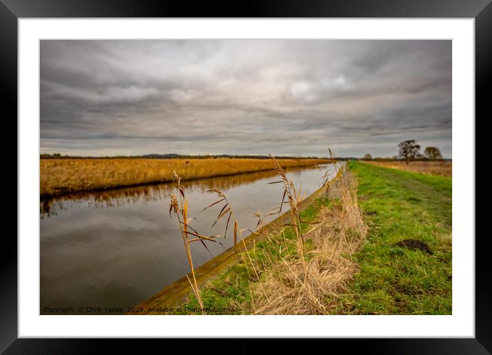 Norfolk waterway on a cloudy day Framed Mounted Print by Chris Yaxley