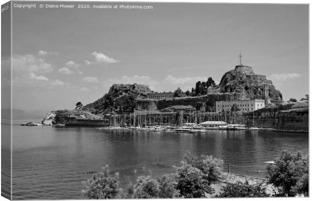 Old Fort Corfu Greece in monochrome  Canvas Print by Diana Mower