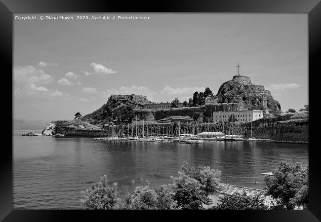 Old Fort Corfu Greece in monochrome  Framed Print by Diana Mower