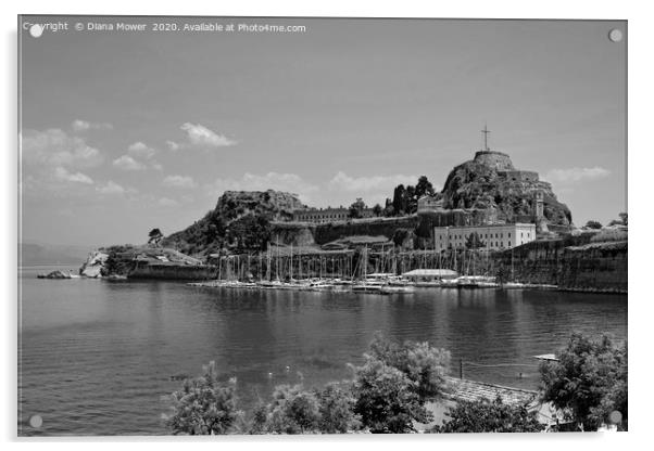 Old Fort Corfu Greece in monochrome  Acrylic by Diana Mower