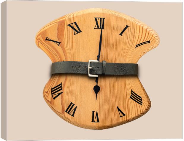 Tight for Time - Distorted Clock with belt pulled  Canvas Print by Dave Collins