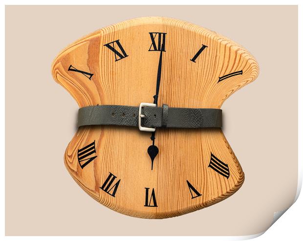 Tight for Time - Distorted Clock with belt pulled  Print by Dave Collins