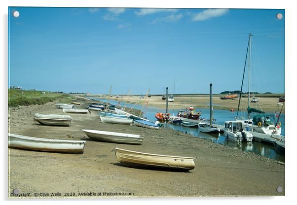 Rowing boats at low tide seen at Wells-Next-Sea in Acrylic by Clive Wells