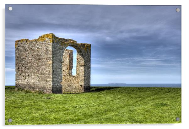 Hartland Ruin and Lundy Acrylic by Mike Gorton