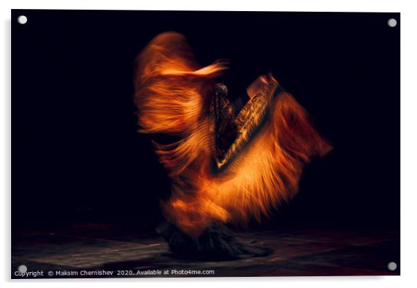 Flamenco dancer in traditional costume with shawl  Acrylic by Maksim Chernishev