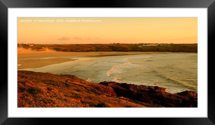 Crantock beach at Sunset Framed Mounted Print by Diana Mower