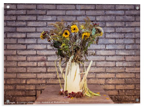 bouquet of dry flowers in yellow watering can Acrylic by Chris Willemsen