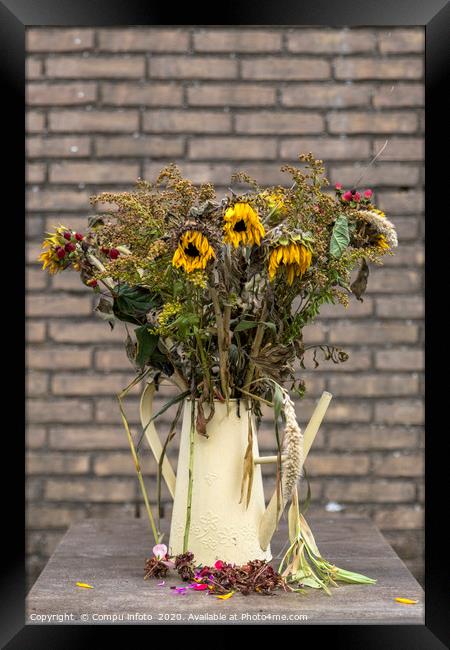 bouquet of dry flowers in yellow watering can Framed Print by Chris Willemsen