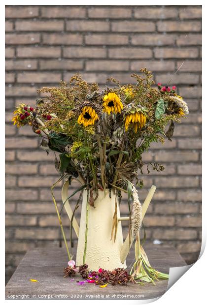 bouquet of dry flowers in yellow watering can Print by Chris Willemsen