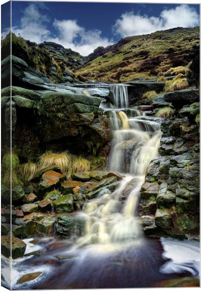  Crowden Clough Waterfalls                         Canvas Print by Darren Galpin