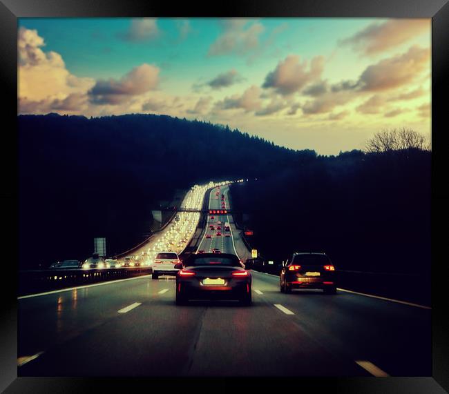 Highway traffic at dusk Framed Print by Luisa Vallon Fumi